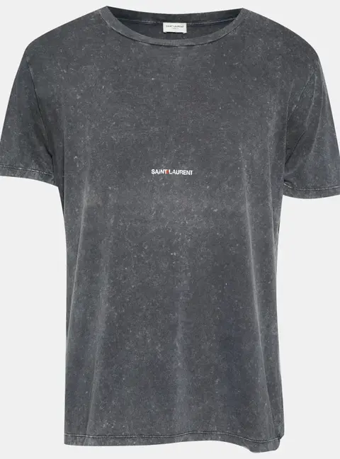 Saint Laurent Paris Grey Jersy Logo Print Distressed T-Shirt M