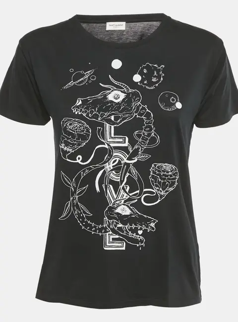 Saint Laurent Paris X Grimes Black Printed Cotton T-Shirt XS