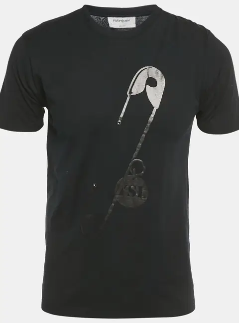 Saint Laurent Paris Black Paper Clip Print Cotton T-Shirt S