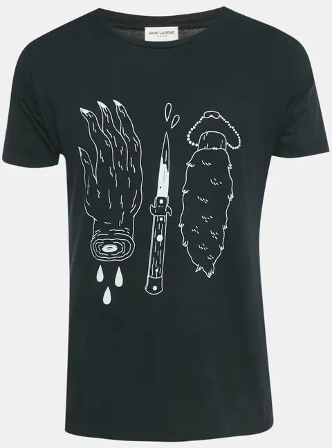 Saint Laurent Paris Black Printed Cotton T-Shirt S