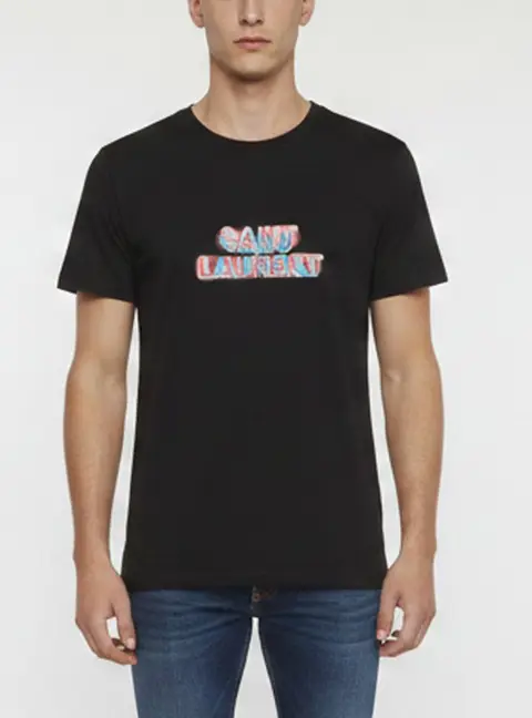Saint Laurent Black Printed Jersey Short Sleeve T-Shirt L
