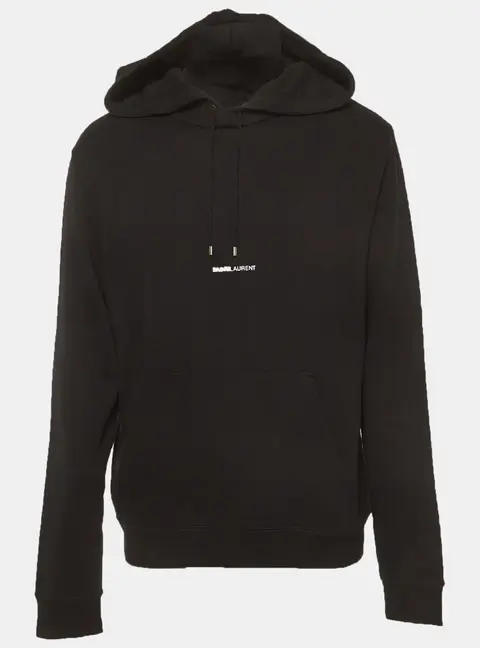 Saint Laurent Black Logo Print Cotton Jersey Hoodie L