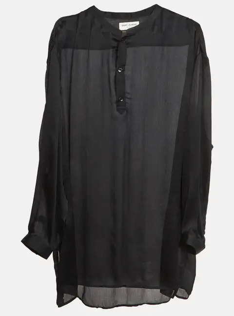 Saint Laurent Black Chiffon Shear Chinese Collar Shirt XS