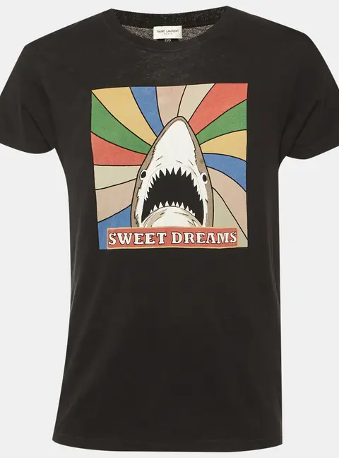 Saint Laurent Paris Black Shark Printed Cotton Knit T-Shirt S