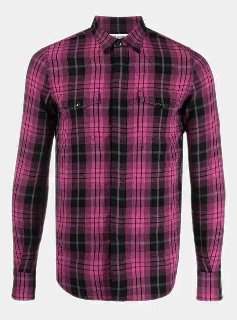 Saint Laurent Purple Check Print Linen Blend Slim Fit Western Shirt S