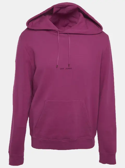 Saint Laurent Paris Fuchsia Logo Print Cotton Hoodie M
