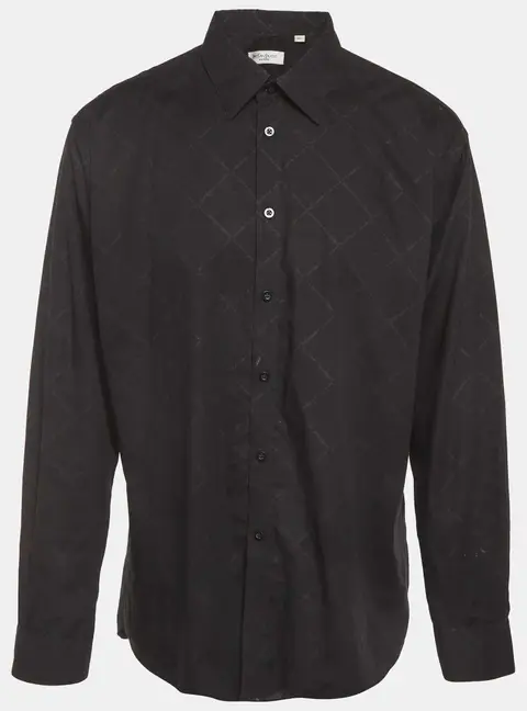 Saint Laurent Paris Black YSL Print Cotton Button Up Shirt XXL