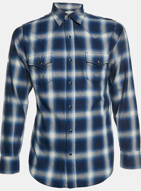 Saint Laurent Paris Blue Plaid Flannel Long Sleeve Shirt M