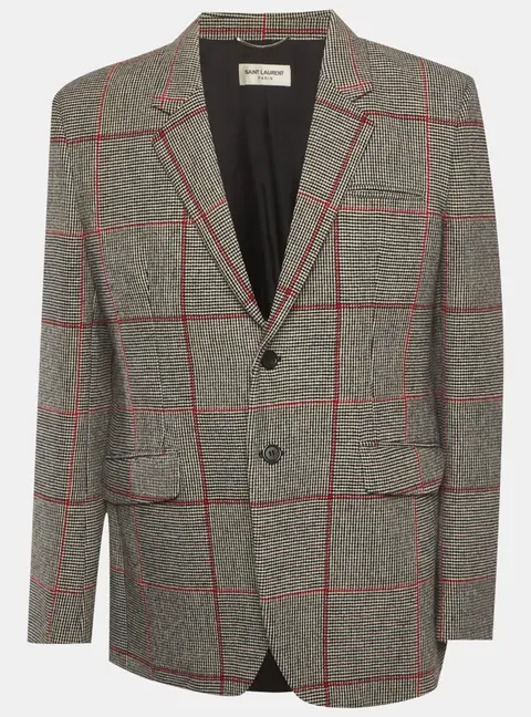 Saint Laurent Paris Monochrome/Red Plaid Wool Blend Regular Fit Blazer XL