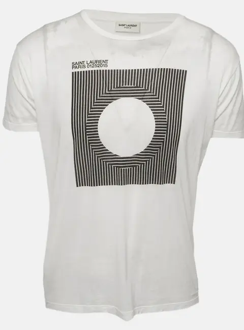 Saint Laurent Paris White Printed Jersey Crewneck T- Shirt M
