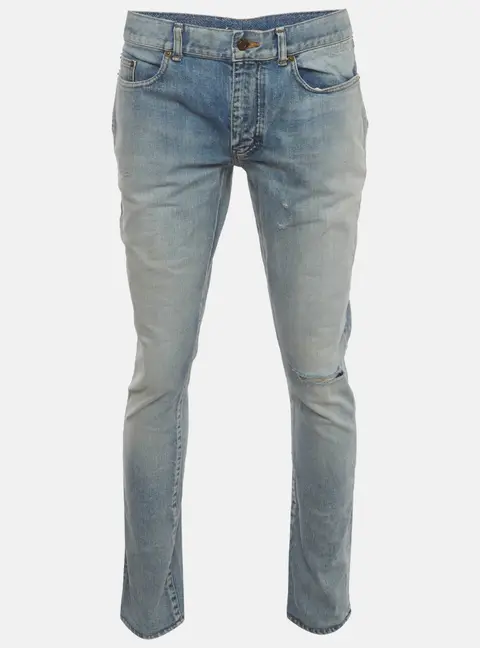 Saint Laurent Paris Blue Denim Straight Fit Distressed Jeans S /Waist 35"
