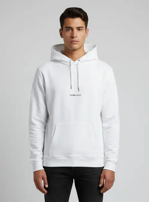 Saint Laurent White Logo Print Cotton Hooded Sweatshirt S