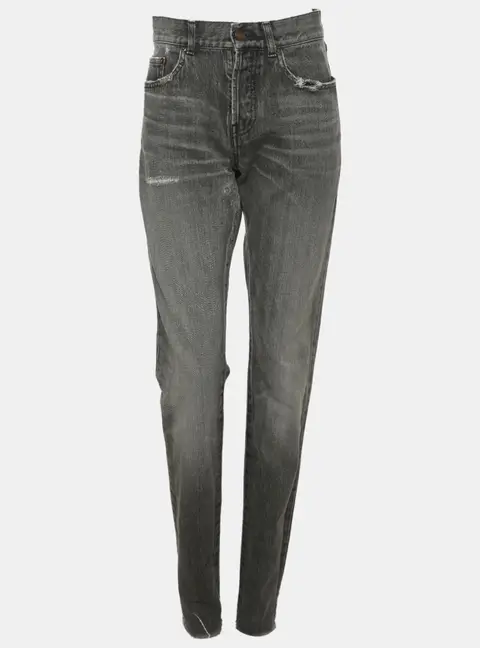 Saint Laurent Dark Grey Distressed Denim Jeans S