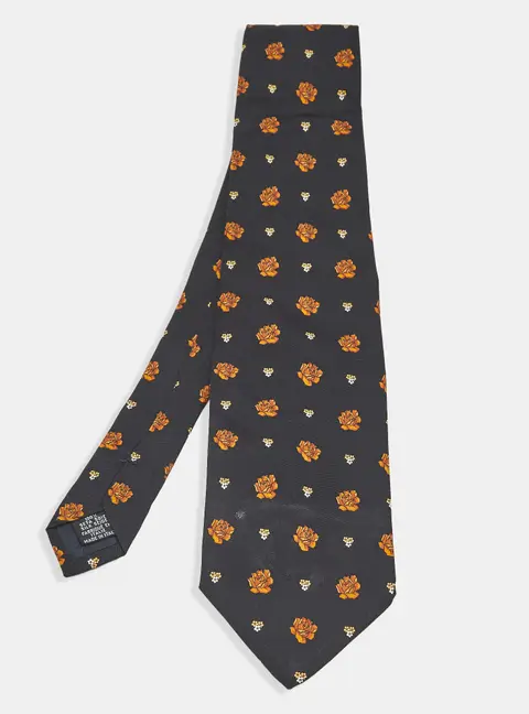 Yves Saint Laurent Black Floral Print Silk Traditional Tie