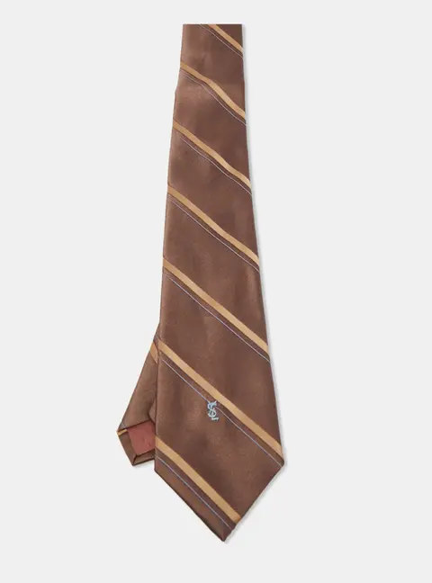 Yves Saint Laurent Vintage Brown Striped Silk Tie
