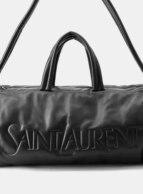Saint Laurent Paris Wide Logo Puffer Boston Bag Black Lambskin