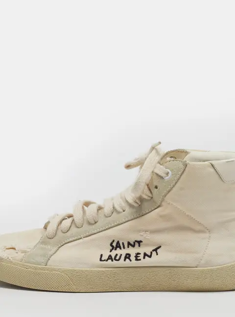 Saint Laurent Court Classic SI/06 Size 41 Cream/Grey Damaged Canvas and Suede High Top Sneakers