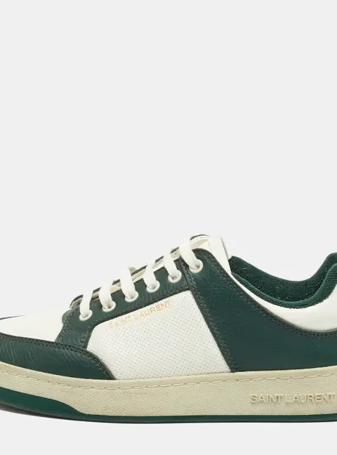 Saint Laurent SL/61 Size 41 White/Green Leather Low Top Sneakers