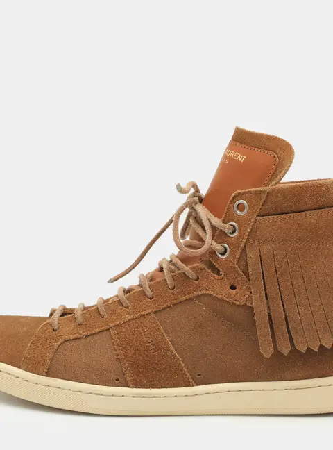 Saint Laurent Signature Court Classic SL/18H Size 41 Brown Suede High Top Fringe Sneakers
