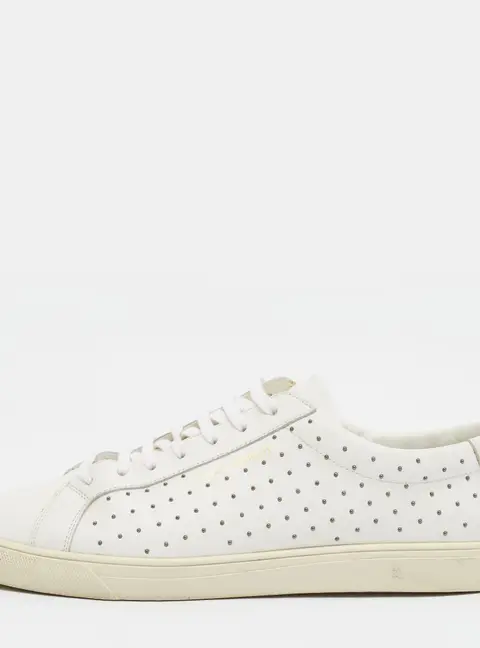 Saint Laurent Court Classic Size 44 White Leather Studded Low Top Sneakers