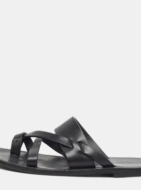Saint Laurent Culver Size 43 Black Leather Flat Slides