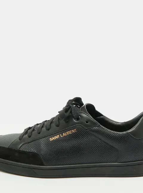 Saint Laurent Court Classic Size 43.5 Black Perforated Leather and Suede Low Top Sneakers