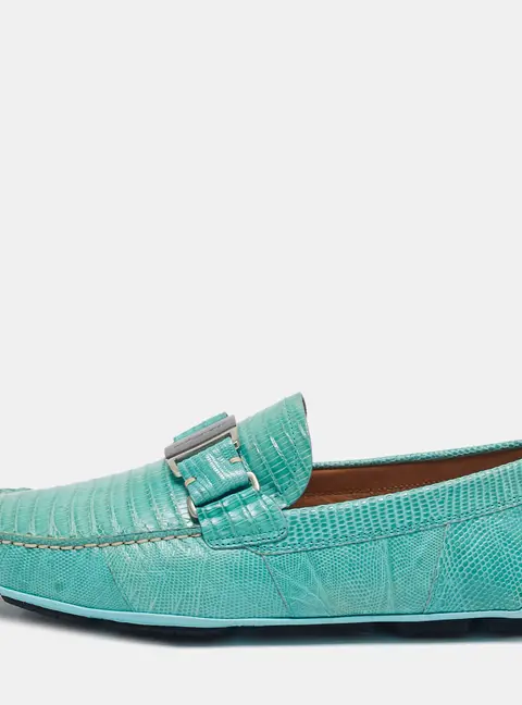 Salvatore Ferragamo Aqua Green Lizard Sardegna Loafers Size 41