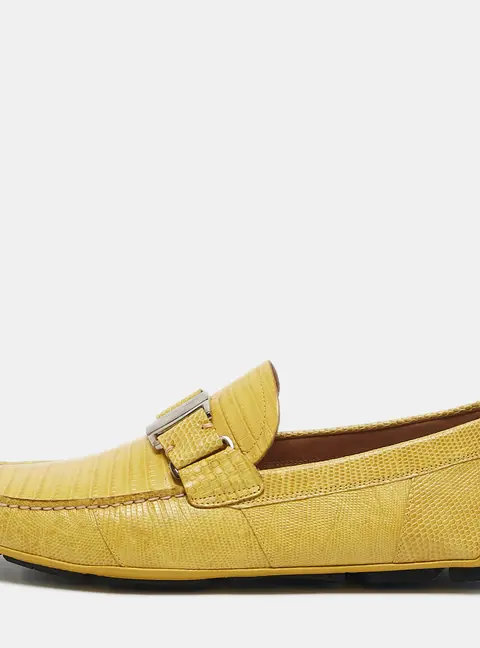 Salvatore Ferragamo Yellow Lizard Leather Sardegna Loafers Size 41.5