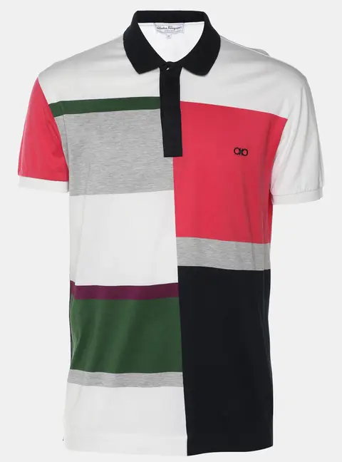 Salvatore Ferragamo Multicolor Colorblock Pattern Jersey Polo T-Shirt M