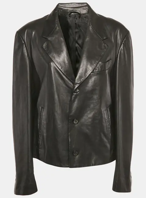 Salvatore Ferragamo Black Leather Slim-Cut Single Breasted Blazer XL