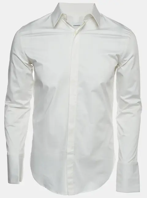 Salvatore Ferragamo White Stretch Cotton Long Sleeve Shirt S
