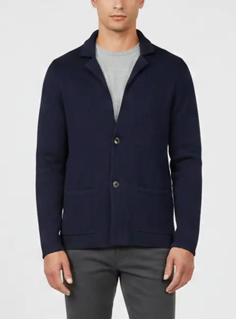 Salvatore Ferragamo Navy Rib Knit Wool Open Front Cardigan M