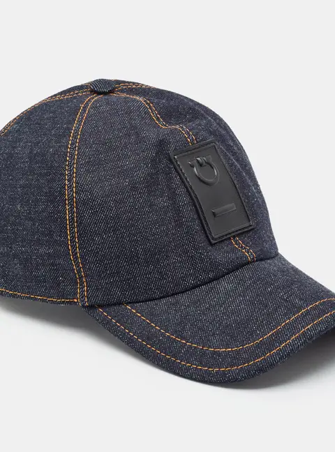 Salvatore Ferragamo Blue Gancini Patch Denim Baseball Cap One Size