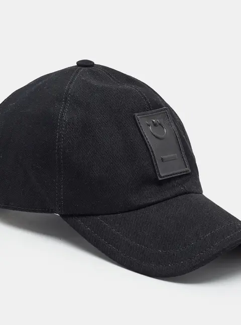 Salvatore Ferragamo Black Gancini Patch Denim Baseball Cap One Size