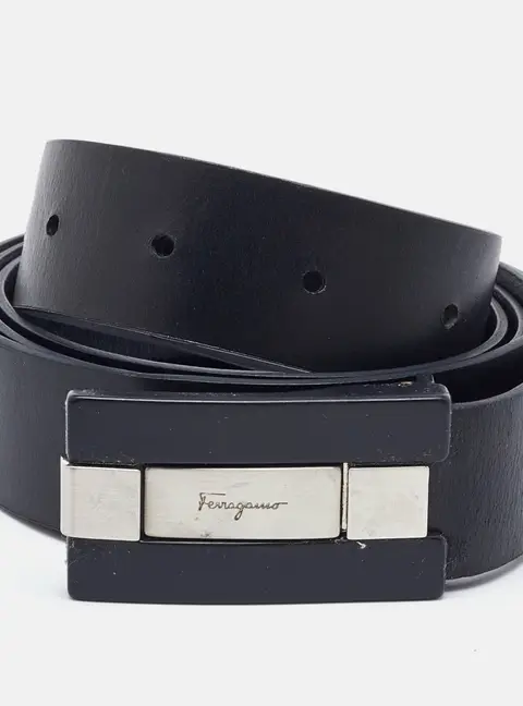 Salvatore Ferragamo Black Leather Cut to Size Reversible Belt