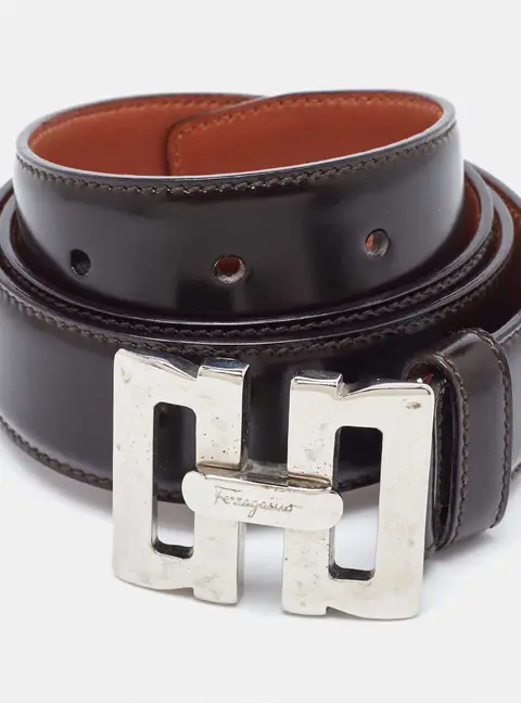 Salvatore Ferragamo Dark Brown Leather Waist Belt 80CM
