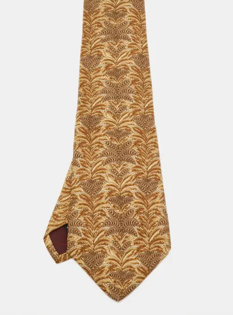 Salvatore Ferragamo Brown Leaf Print Silk Traditional Tie