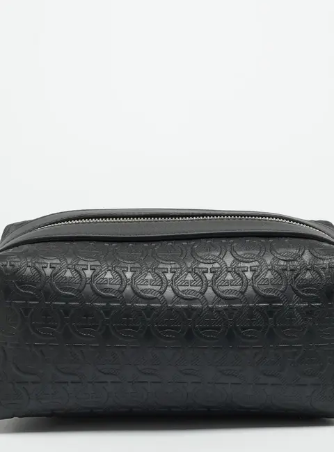 Salvatore Ferragamo Toiletry Bag Black Gancini Embossed Leather