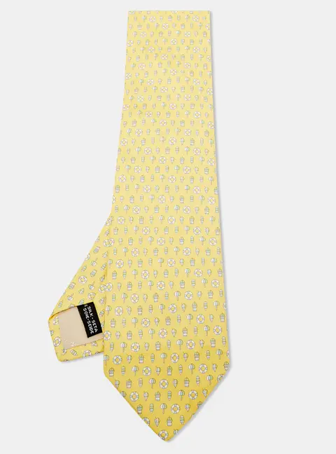 Salvatore Ferragamo Yellow Beach Theme Print Silk Tie