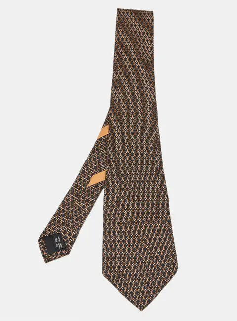 Salvatore Ferragamo Black/Orange Anchor Pattern Silk Classic Tie