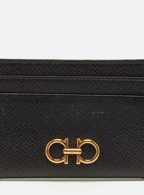 Salvatore Ferragamo Gancini Black Leather Card Holder