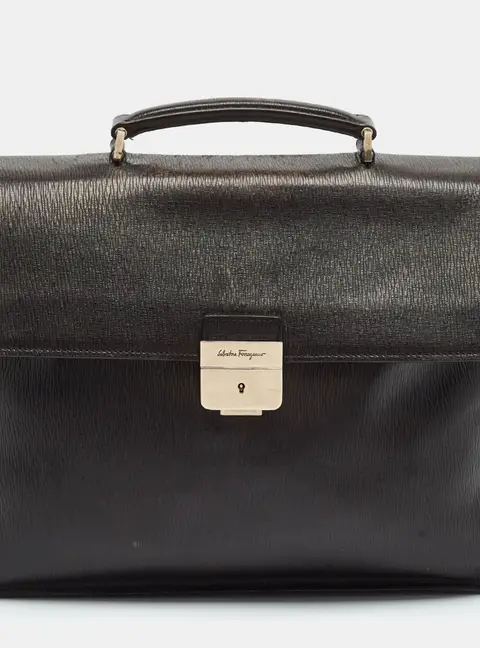 Salvatore Ferragamo Dark Brown Leather Double Gusset Briefcase