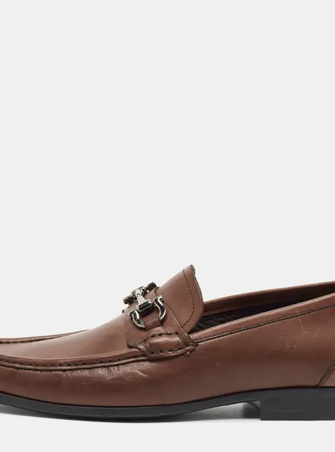 Salvatore Ferragamo Gancini Size 42.5 Brown Leather Penny Loafers