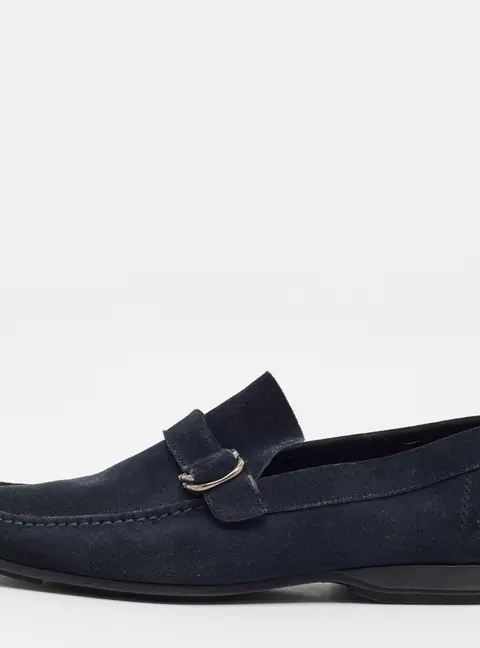 Salvatore Ferragamo Gancini Size 42.5 Navy Blue Suede Slip On Loafers