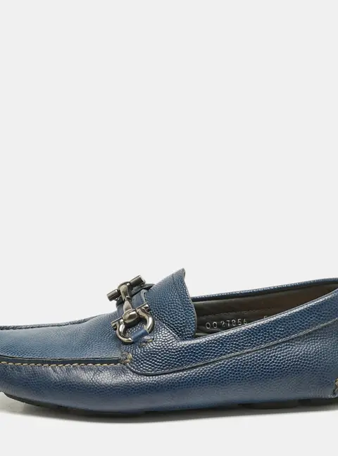 Salvatore Ferragamo Navy Blue Leather Parigi Gancini Loafers Size 39