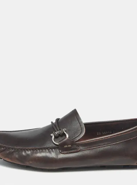 Salvatore Ferragamo Dark Brown Leather Gancini Loafers Size 44