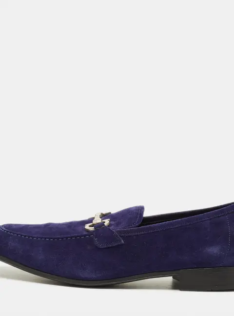 Salvatore Ferragamo Gancini Size 43.5 Blue Suede Loafers