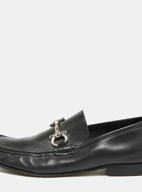 Salvatore Ferragamo Gancini Size 44.5 Black Leather Loafers