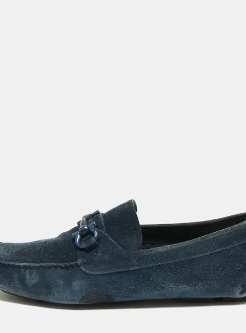 Salvatore Ferragamo Gancini Size 43.5 Navy Blue Suede Loafers
