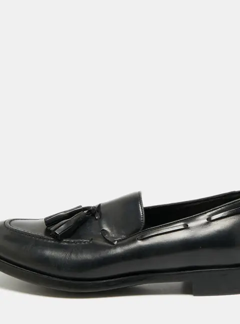 Salvatore Ferragamo Size 43 Black Leather Tassel Penny Loafers